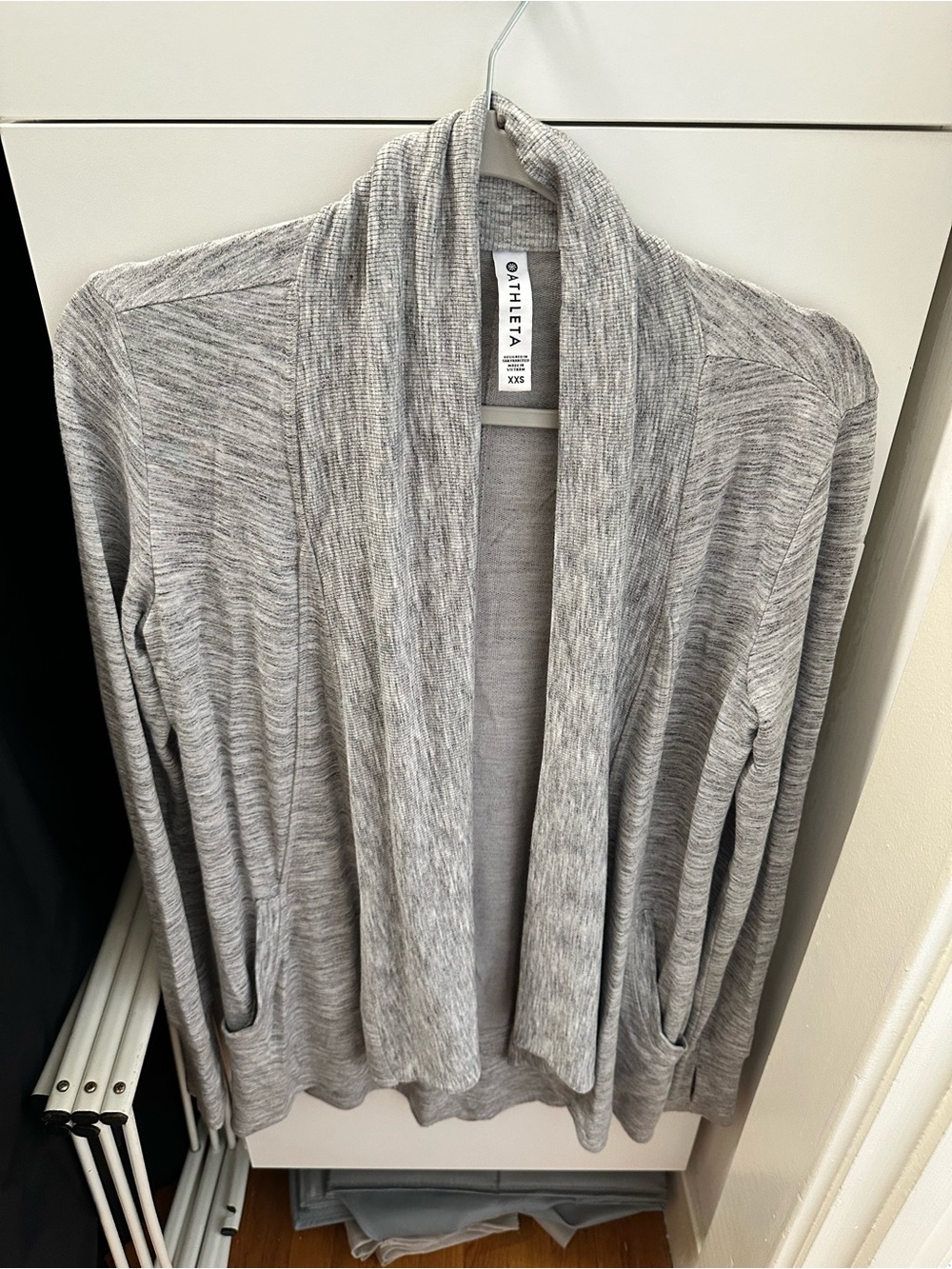 Athleta Light Gray Open-Front Shawl-Collar Cardigan